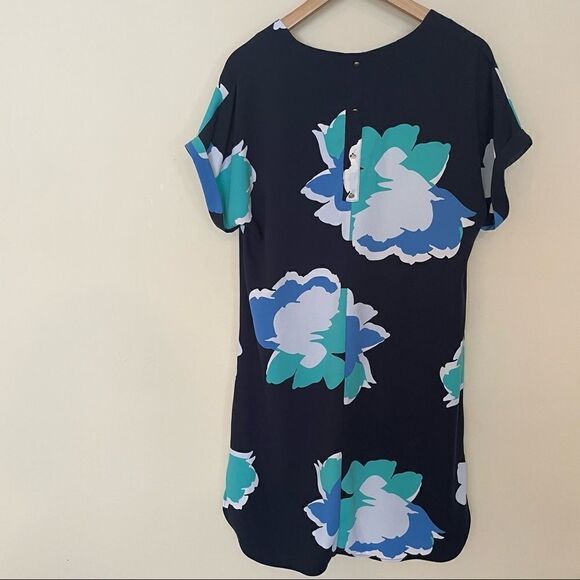 A new day floral shift dress navy teal white size Large decorative button back - Picture 2 of 9